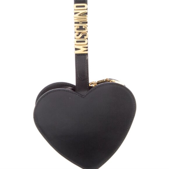 Moschino Vintage Black Leather Logo Heart Wristlet Bag - Picture 1 of 5